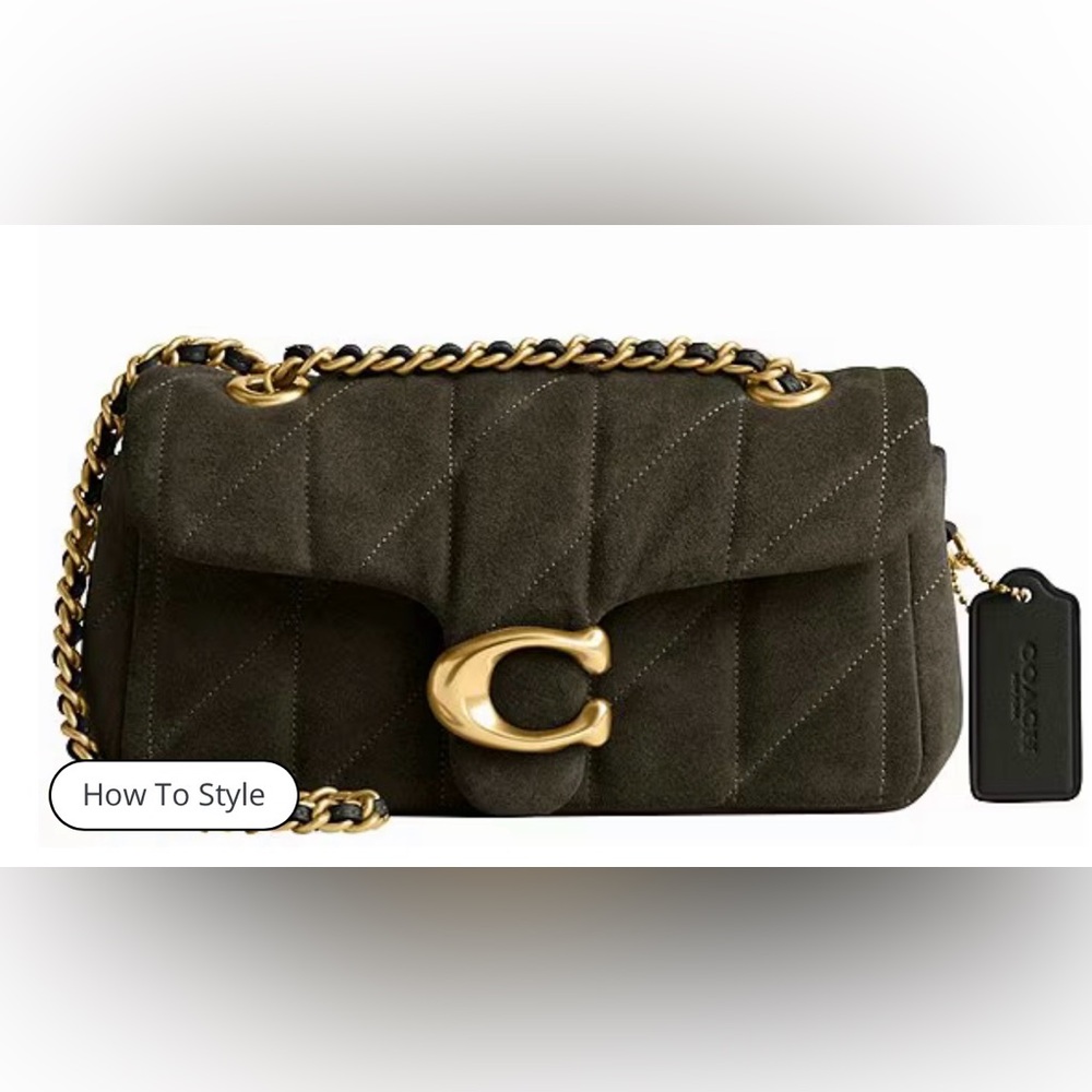 Coach Quilted Shoulder Bag in Dark Green with Gold Chain